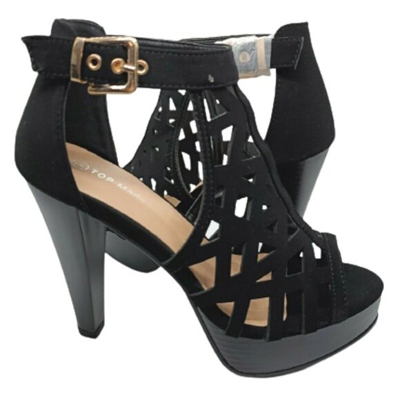 Top Moda Tapered High Heel Gladiator Geometric Laser Cutout Platform Dress Shoes - Picture 3 of 6